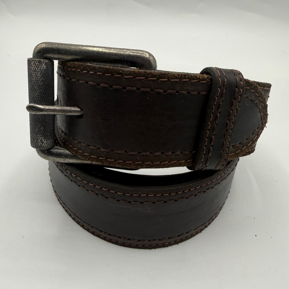 Eddie Bauer Mens Brown Leather Belt Made England Knurled Roller Buckle Size 40
